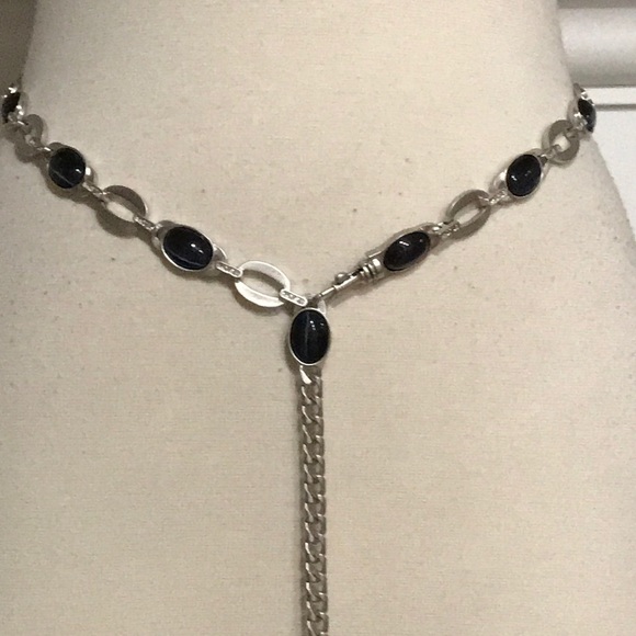 St. John Accessories - St. John Silver Tone Black Stone Chain Belt